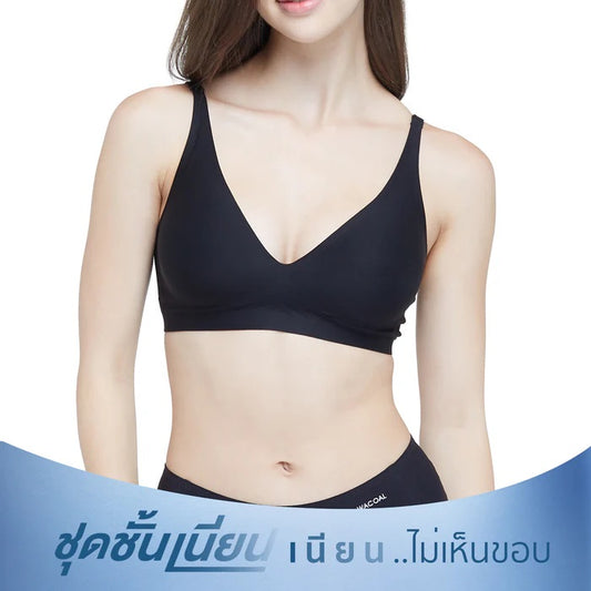 Wacoal Mood ชุดชั้นในวัยรุ่น บราไร้โครง ไร้ตะเข็บ ฟองน้ำบาง รุ่น MM1X72 สีดำ (BL)